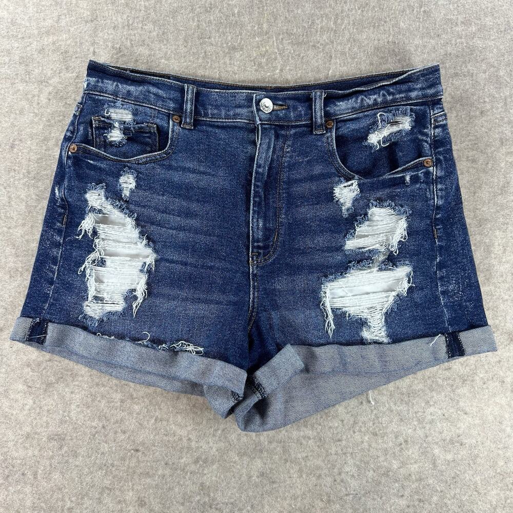 American Eagle Distressed Denim Mom Shorts High-Waisted Cuffed Size 12